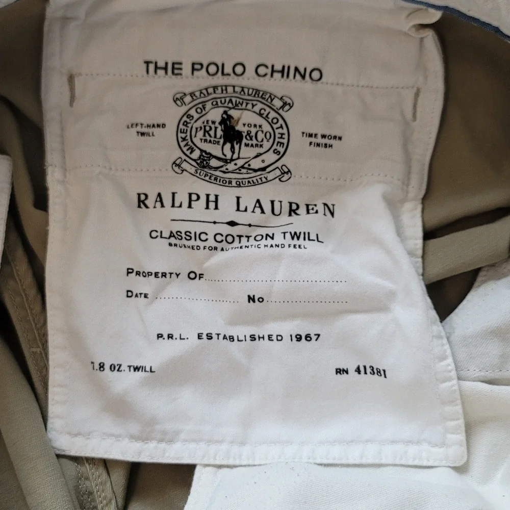 Polo Ralph Lauren Chino Pants Mens 35x32 Khaki‎ Tan Classic Fit Cotton Trousers